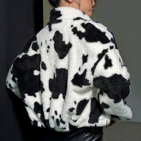 Cow Pattern Drop Shoulder Teddy Jacket - Picture 4 of 4